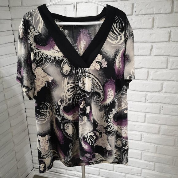 Reitmans Plus Ladies Size 3X Black/Purple/Grey/Off White Top - Picture 1 of 6